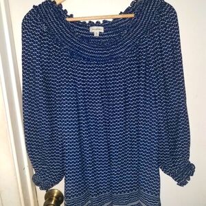 Max Studio Boho Chic Inspired Smocked 3/4 Sleeve Blouse Women's Size L